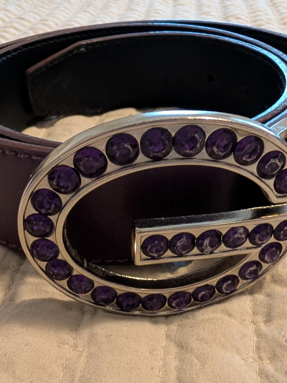 Guess Leather Purple Jeweled G Buckle Belt